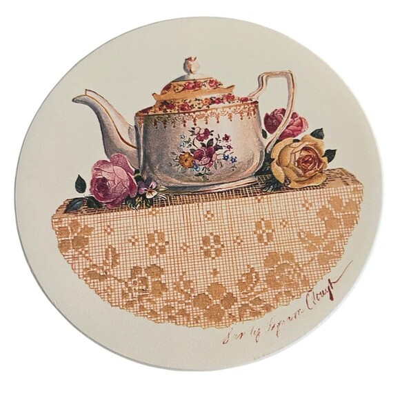 VTG CoasterStone Sandstone Coasters Victorian Teapots  4 Assorted Coasters NIB - Picture 6 of 10